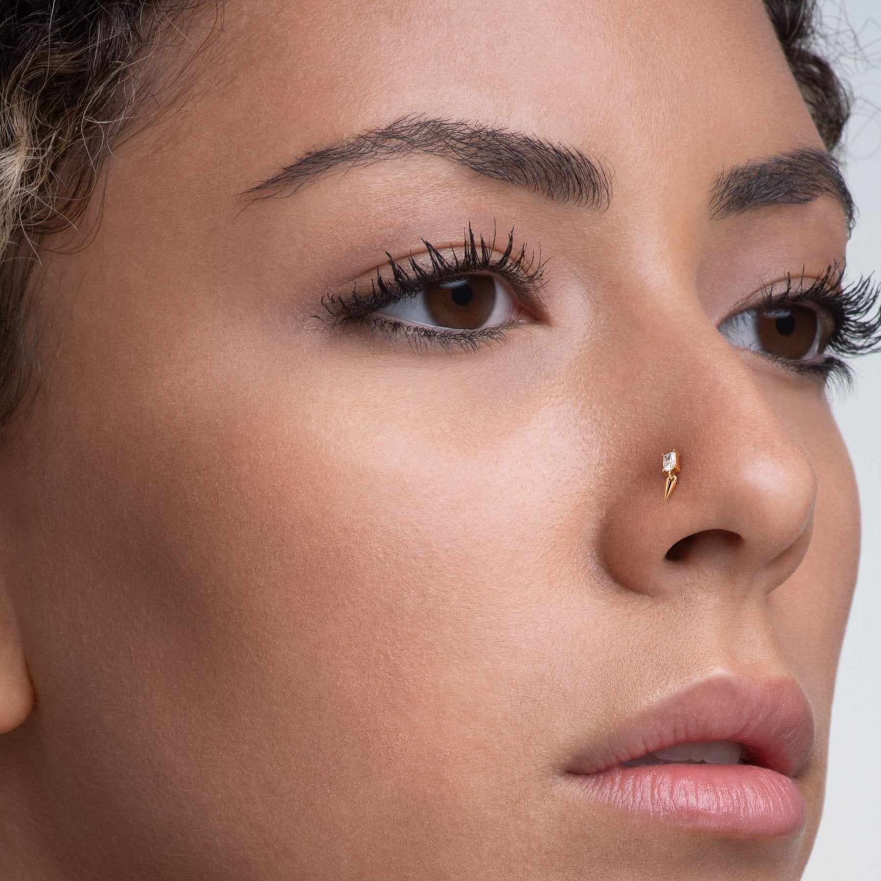 Dangle Spike CZ Titanium and 14K Gold Labret - 16G