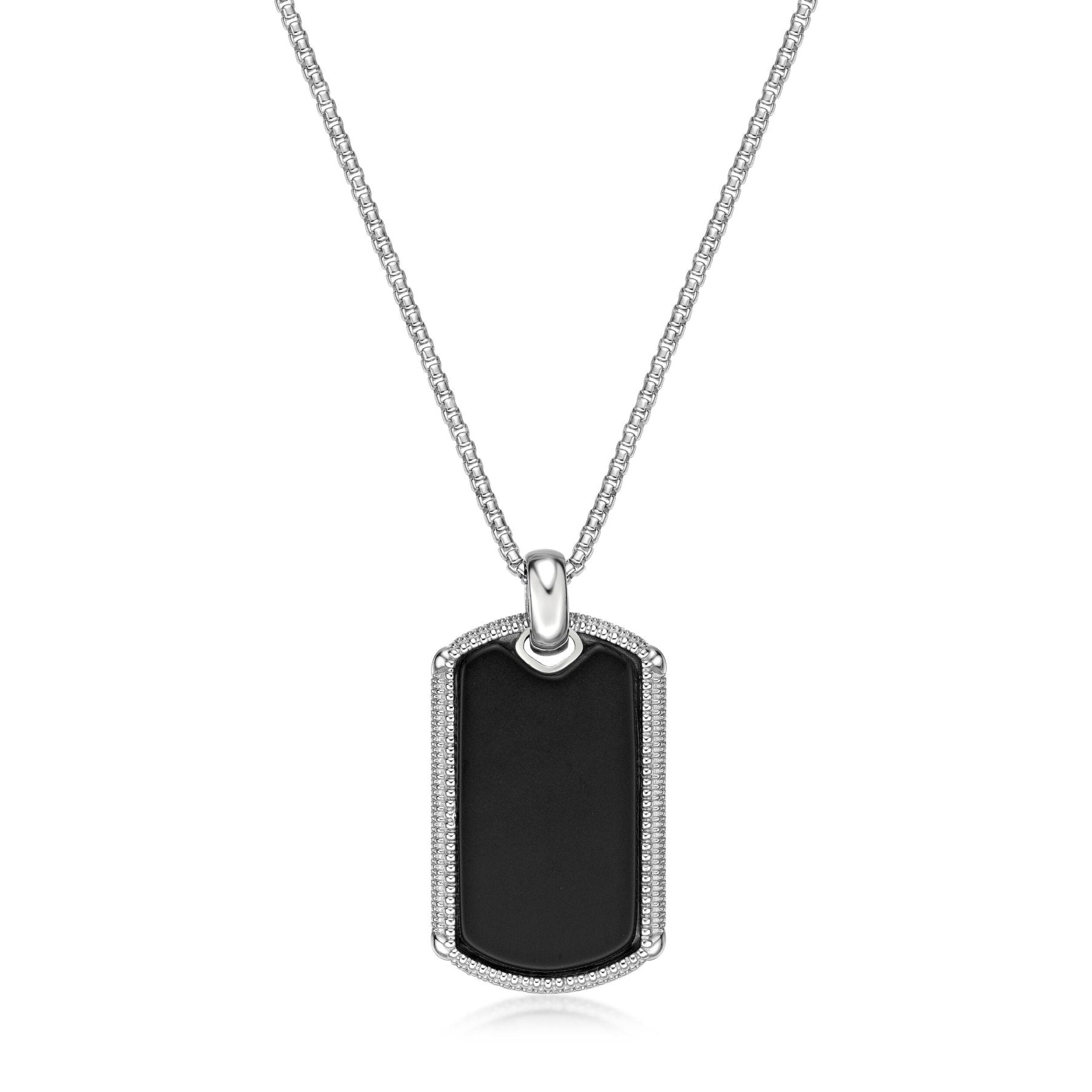 Men’s Black Agate Dog Tag Pendant in Stainless Steel
