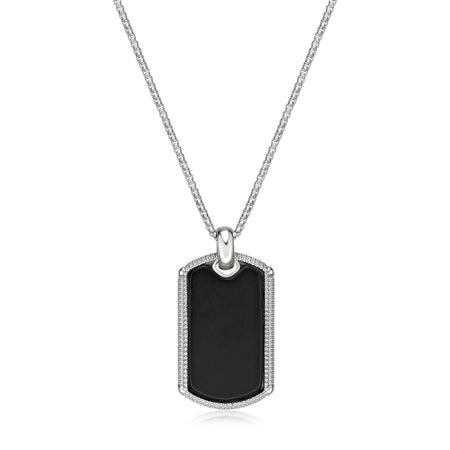 Men’s Black Agate Dog Tag Pendant in Stainless Steel