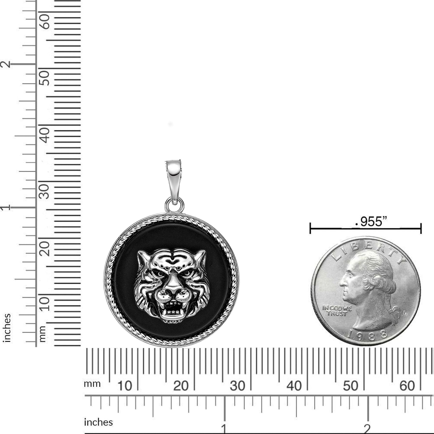 Men’s Black Agate Tiger Medallion Pendant in Stainless Steel