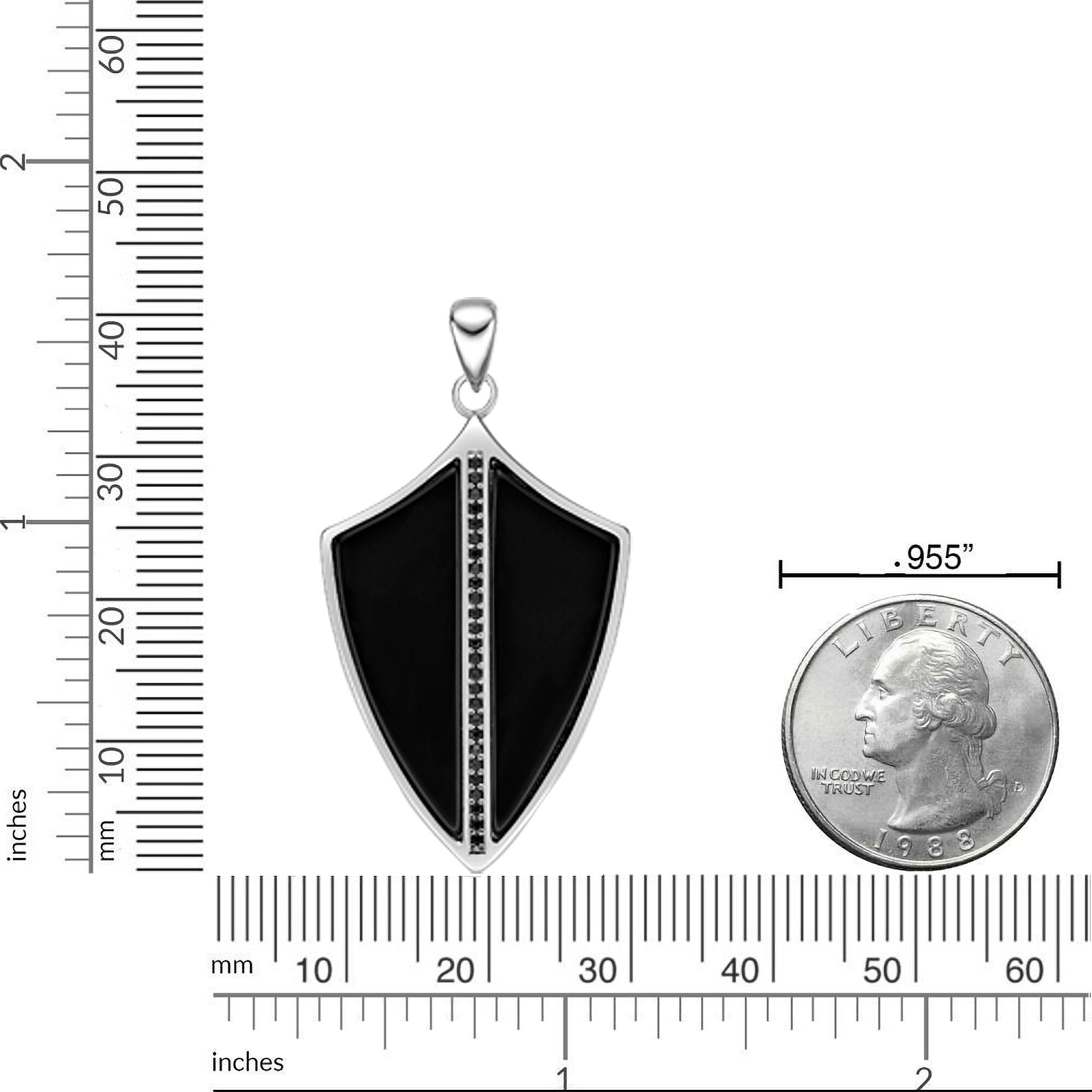 Men's Black Spinel Shield Pendant in Sterling Silver