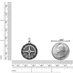 Men's Black Spinel Compass Medallion Pendant in Sterling Silver