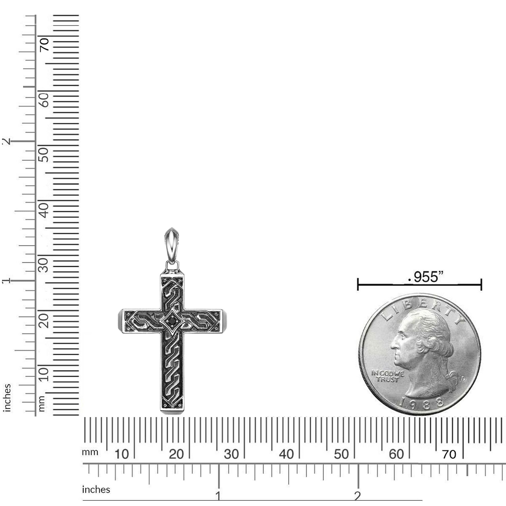 Men's Black Spinel Cross Pendant in Sterling Silver