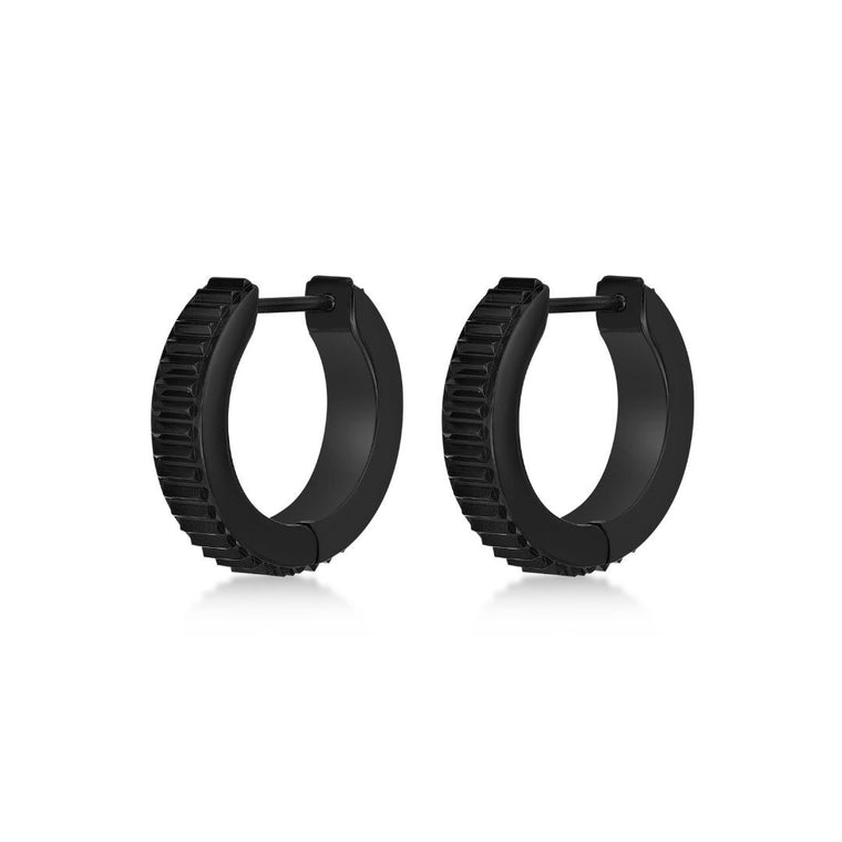 Ridged Hoop Earring in Black Ion Plated Stainless Steel