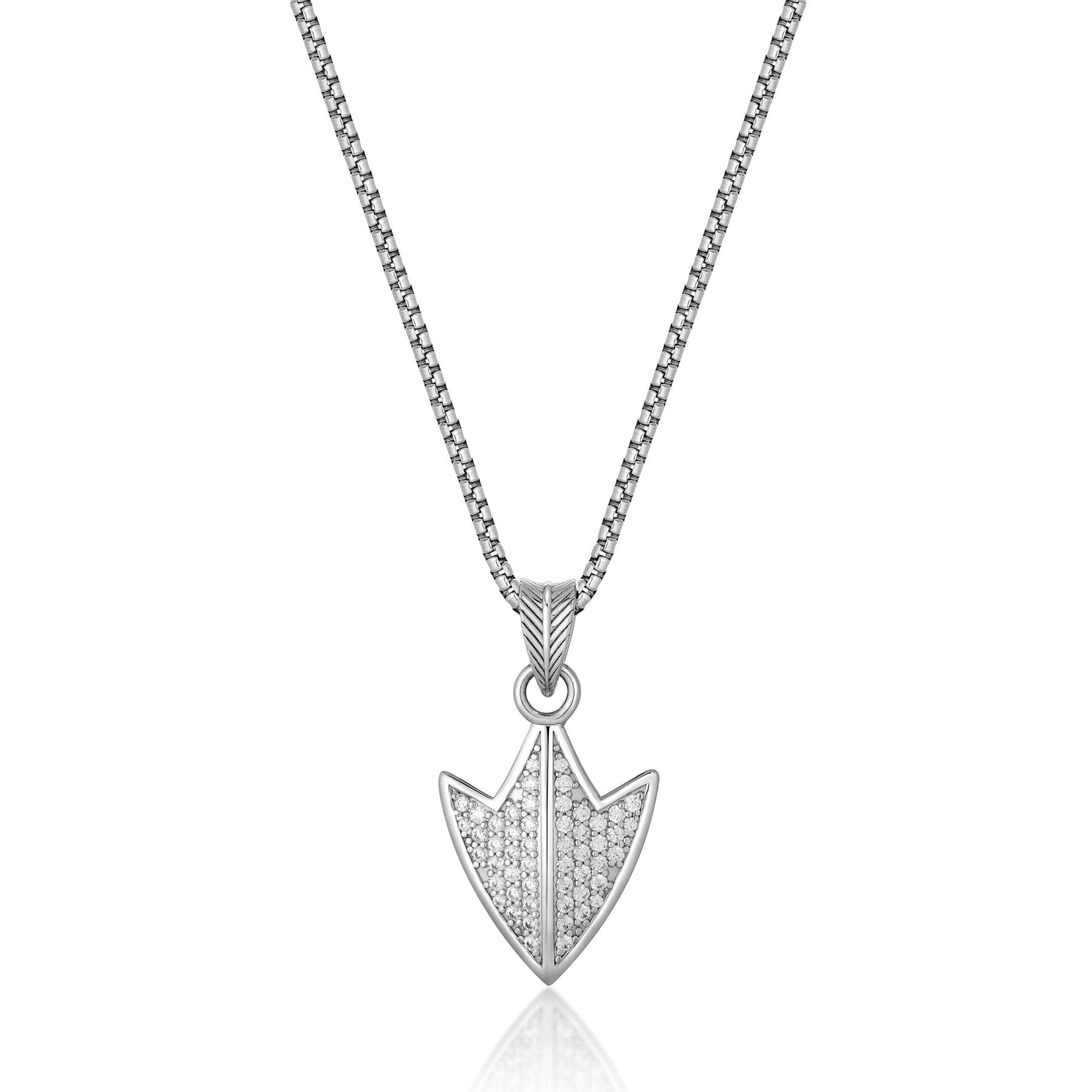 Men's Arrowhead Pendant with Lab-Created White Sapphire in Sterling Silver