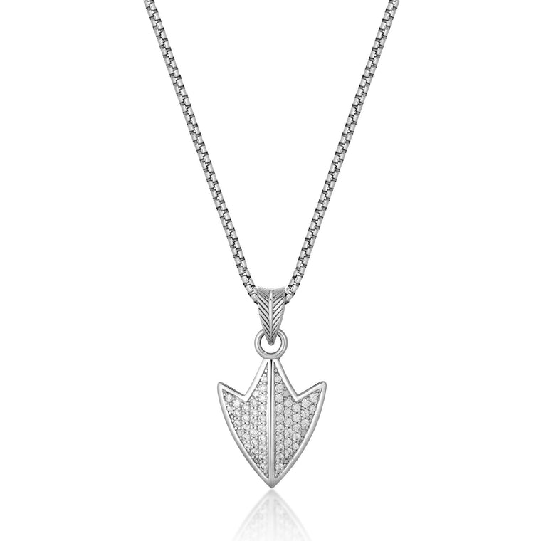 Men's Arrowhead Pendant with Lab-Created White Sapphire in Sterling Silver
