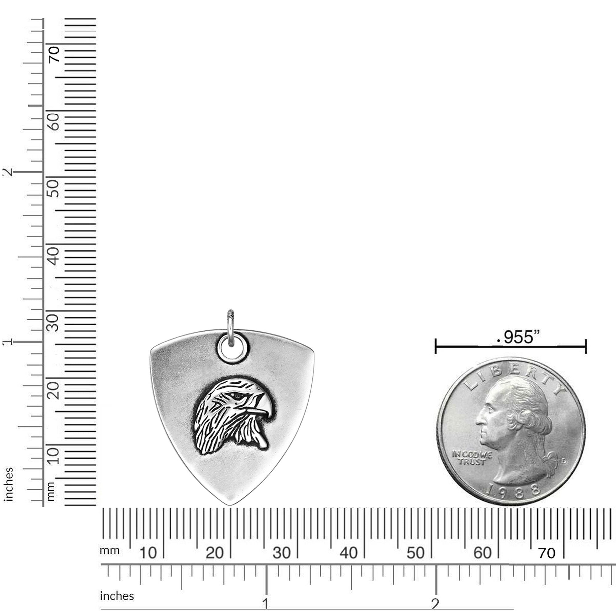 Men's Black Spinel Eagle Shield Pendant in Sterling Silver