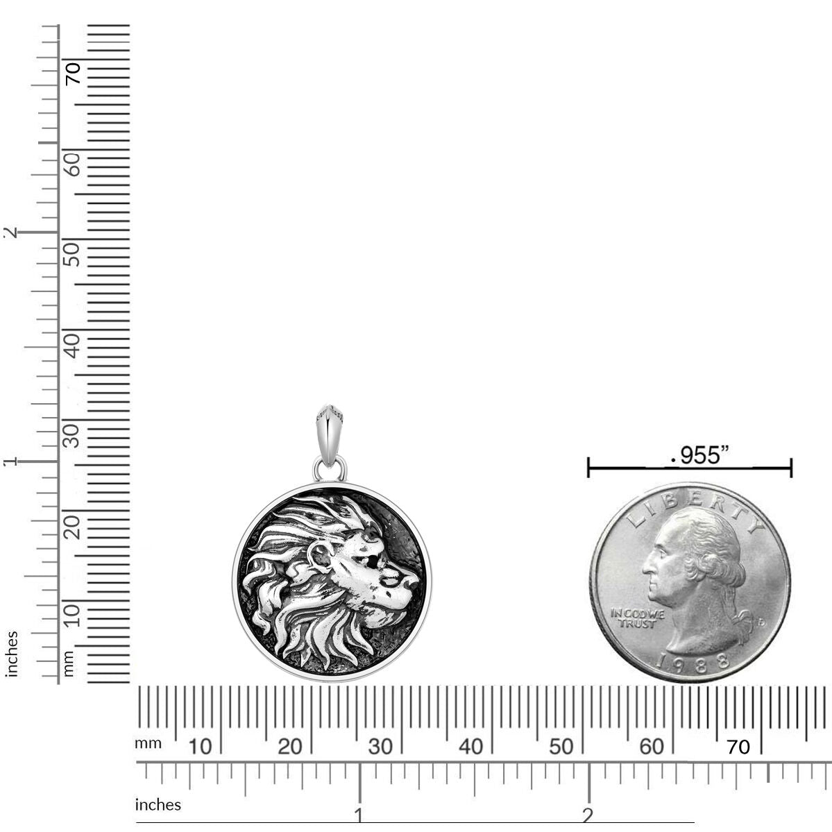 Black Spinel Lion's Head Medallion Pendant in 925 Sterling Silver