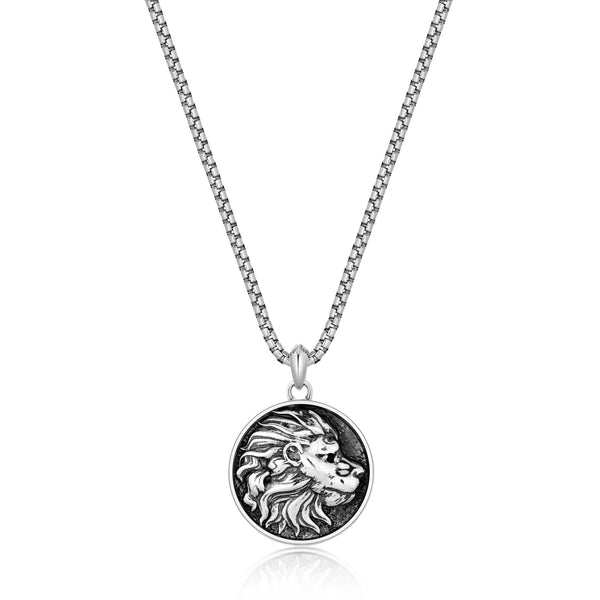 Black Spinel Lion's Head Medallion Pendant in 925 Sterling Silver