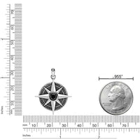 Men's Black Spinel Compass Pendant in Sterling Silver