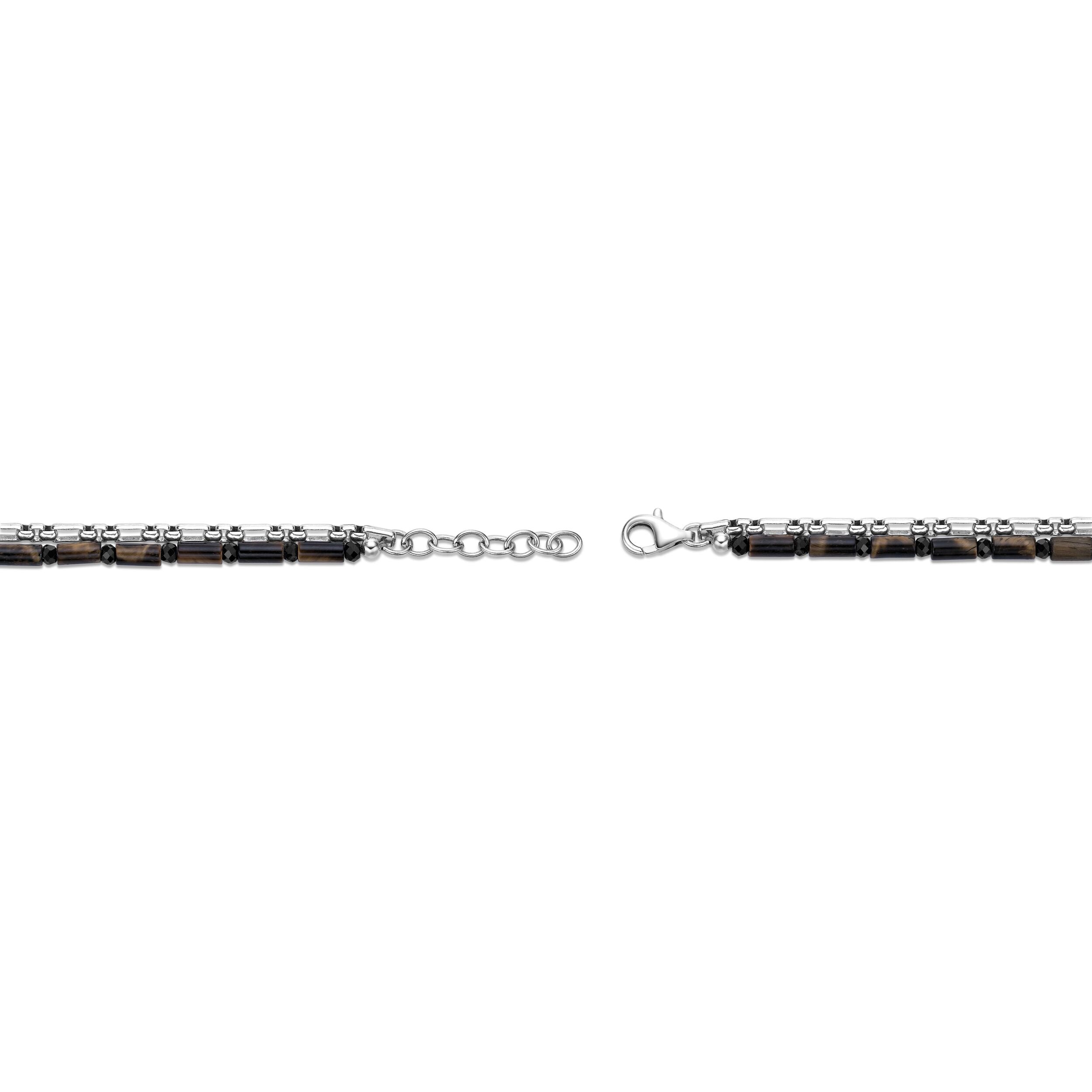 Men's Tiger Eye and Black Spinel Bracelet in Sterling Silver