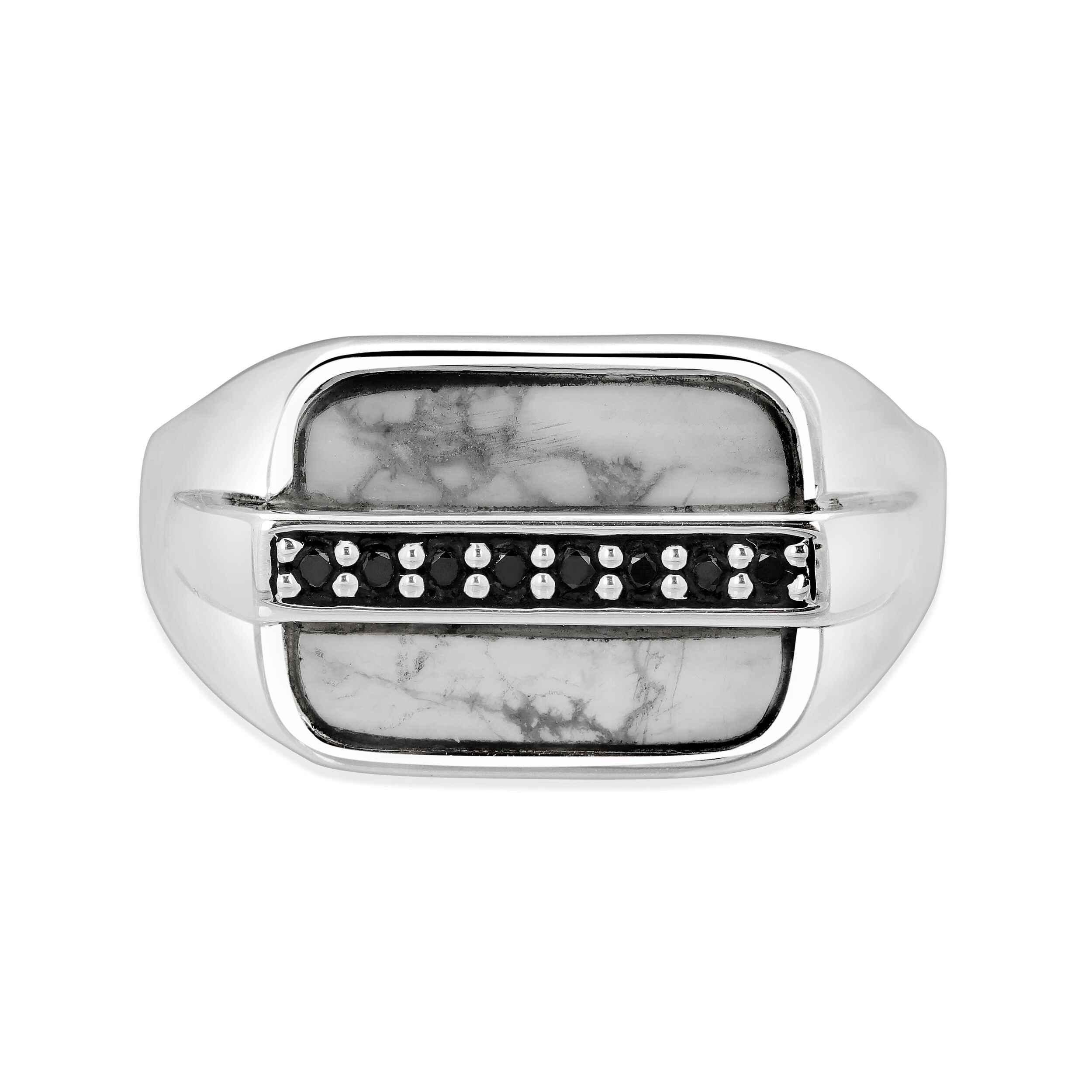 Men's Howlite and Black Spinel Ring in Sterling Silver