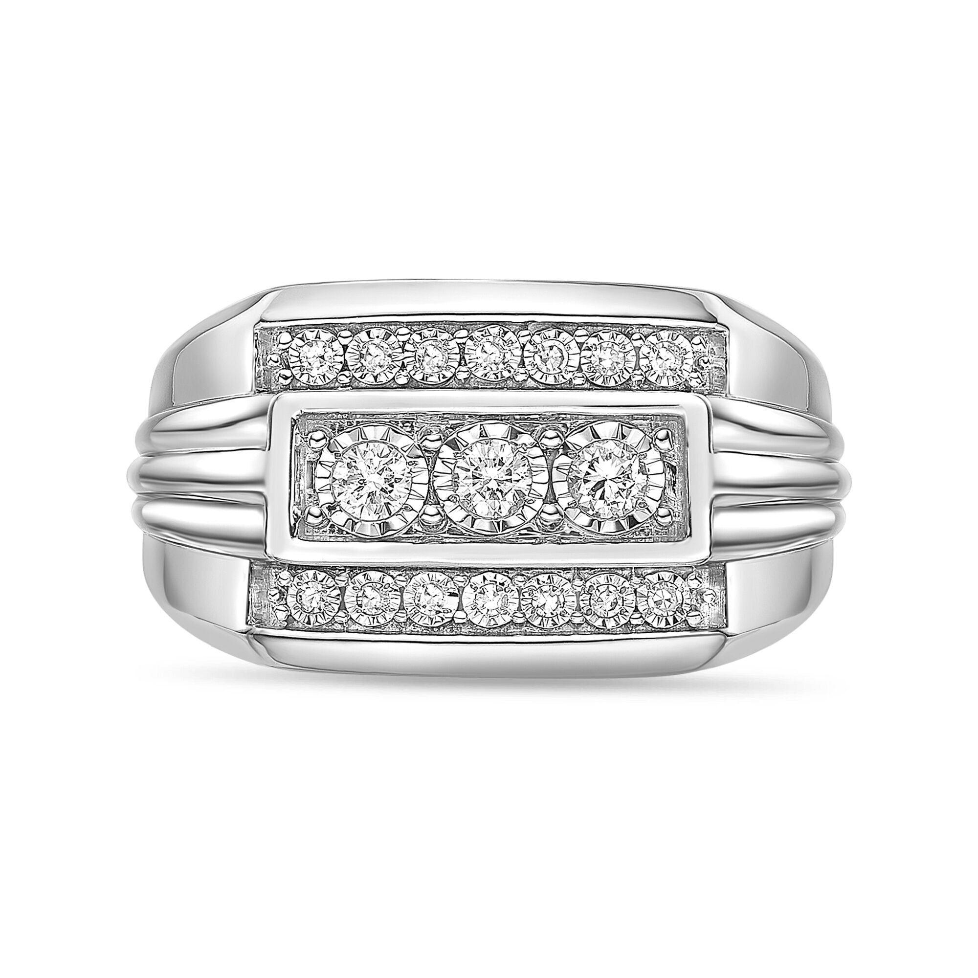 Men's Three-Row Lab Grown Diamond Band in Sterling Silver (1/4 ct. tw.)