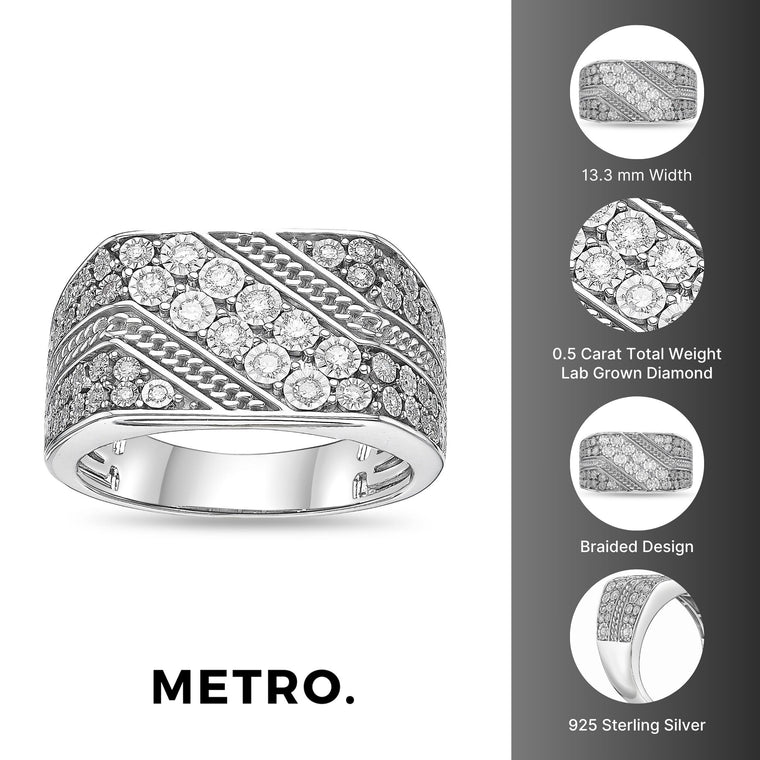 Diagonal Rows Ring in Sterling Silver