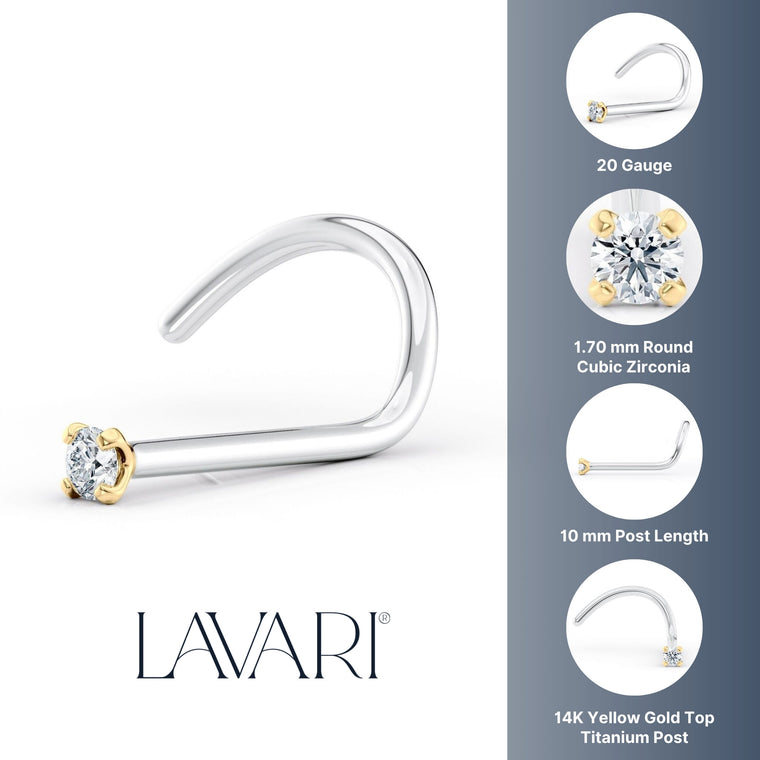 Titanium Cubic Zirconia Curved Nose Ring with 14K Gold - 20G