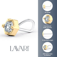 Titanim Hexagon Cubic Zirconia Curved Nose Ring with 14K Gold - 20G