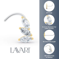 Titanim Marquise Fan Cubic Zirconia Curved Nose Ring with 14K Gold - 20G