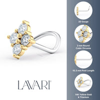 Titanium Diamond Shape Cubic Zirconia Curved Nose Ring with 14K Gold - 20G