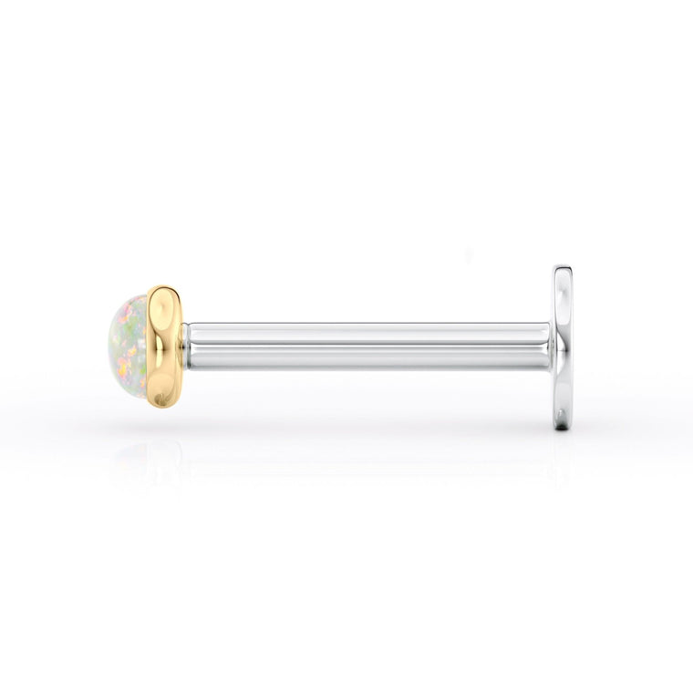 Titanium White Opal Cartilage Piercing with 14K Gold - 18G