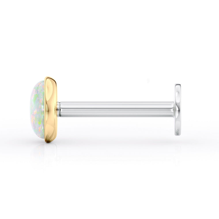 Titanium White Opal Cartilage Piercing with 14K Gold - 18G