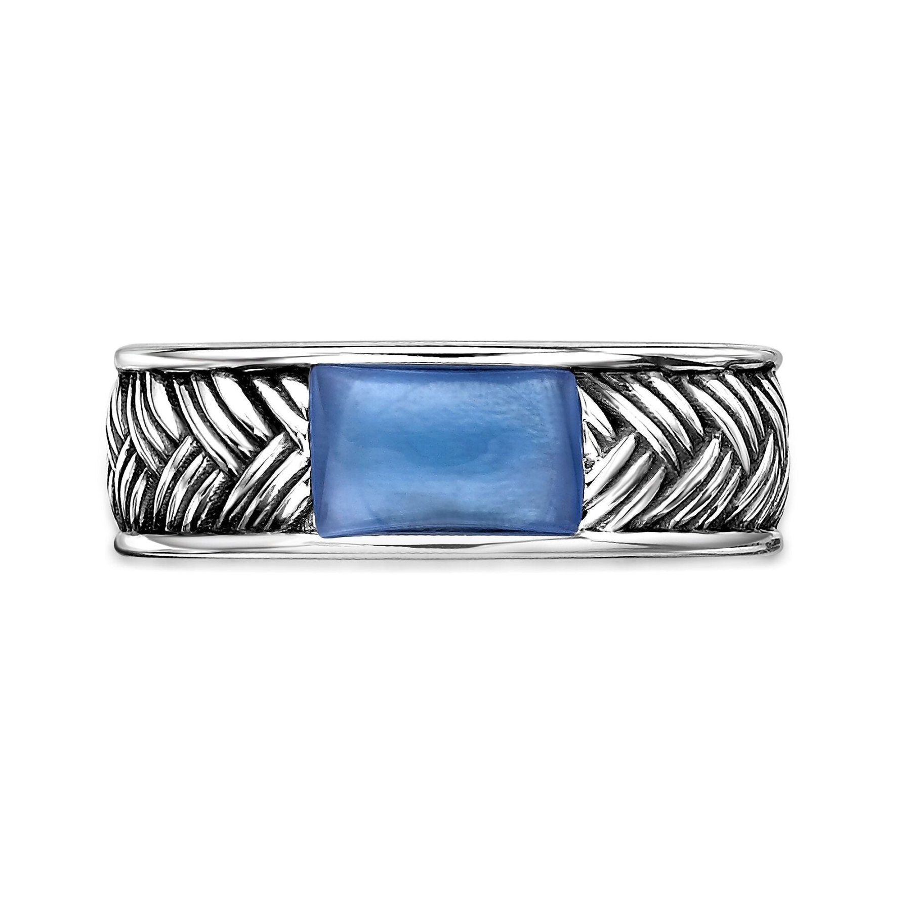 Men's Royal Blue Agate Woven Band in Sterling Silver