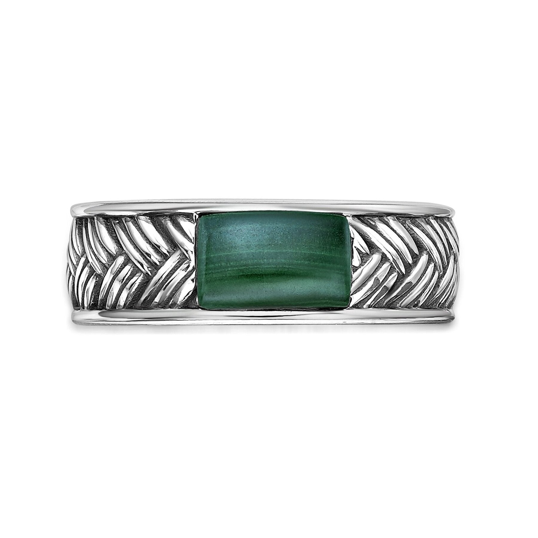 Men's Malachite Woven Band in Sterling Silver