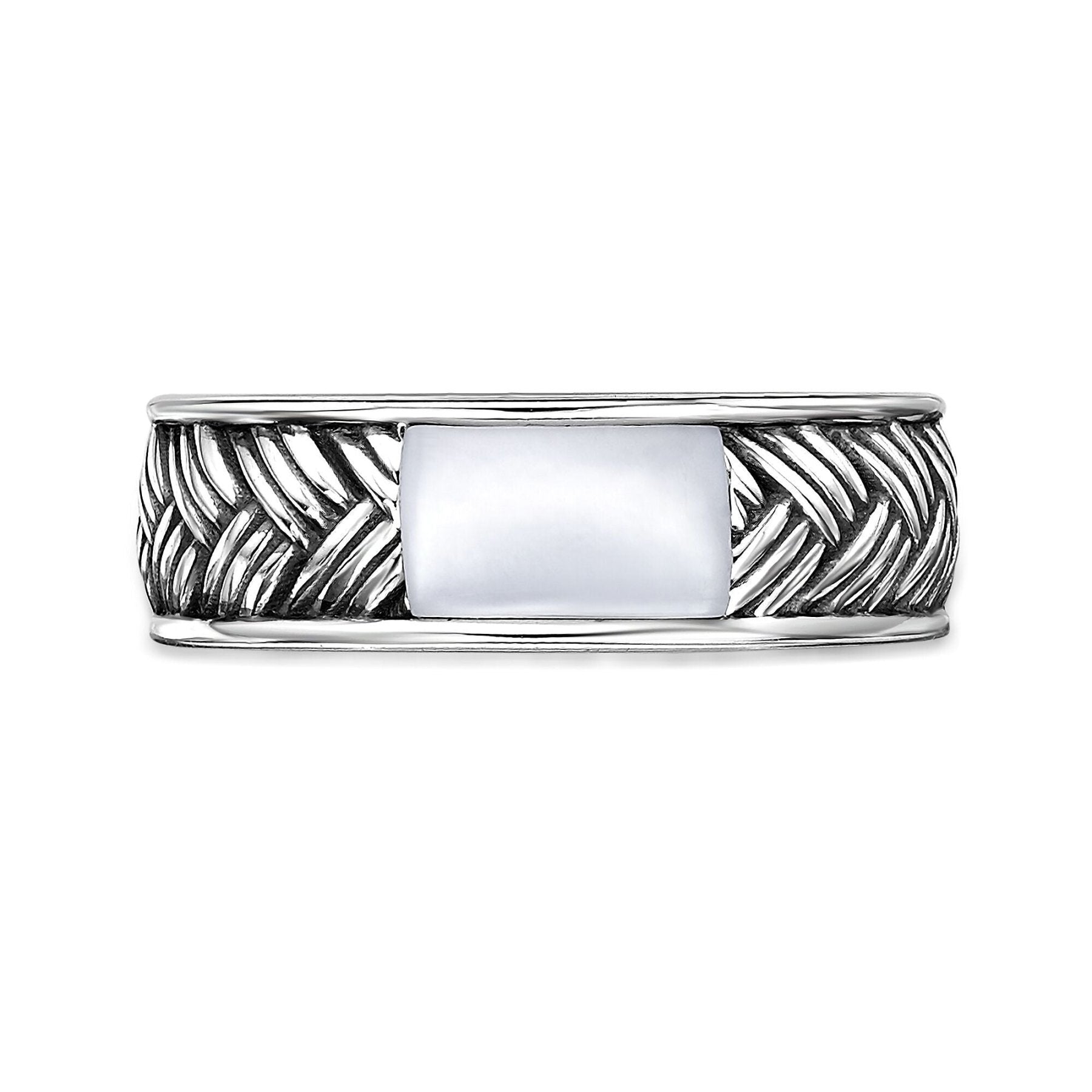 Men's Mother of Pearl Woven Band in Sterling Silver