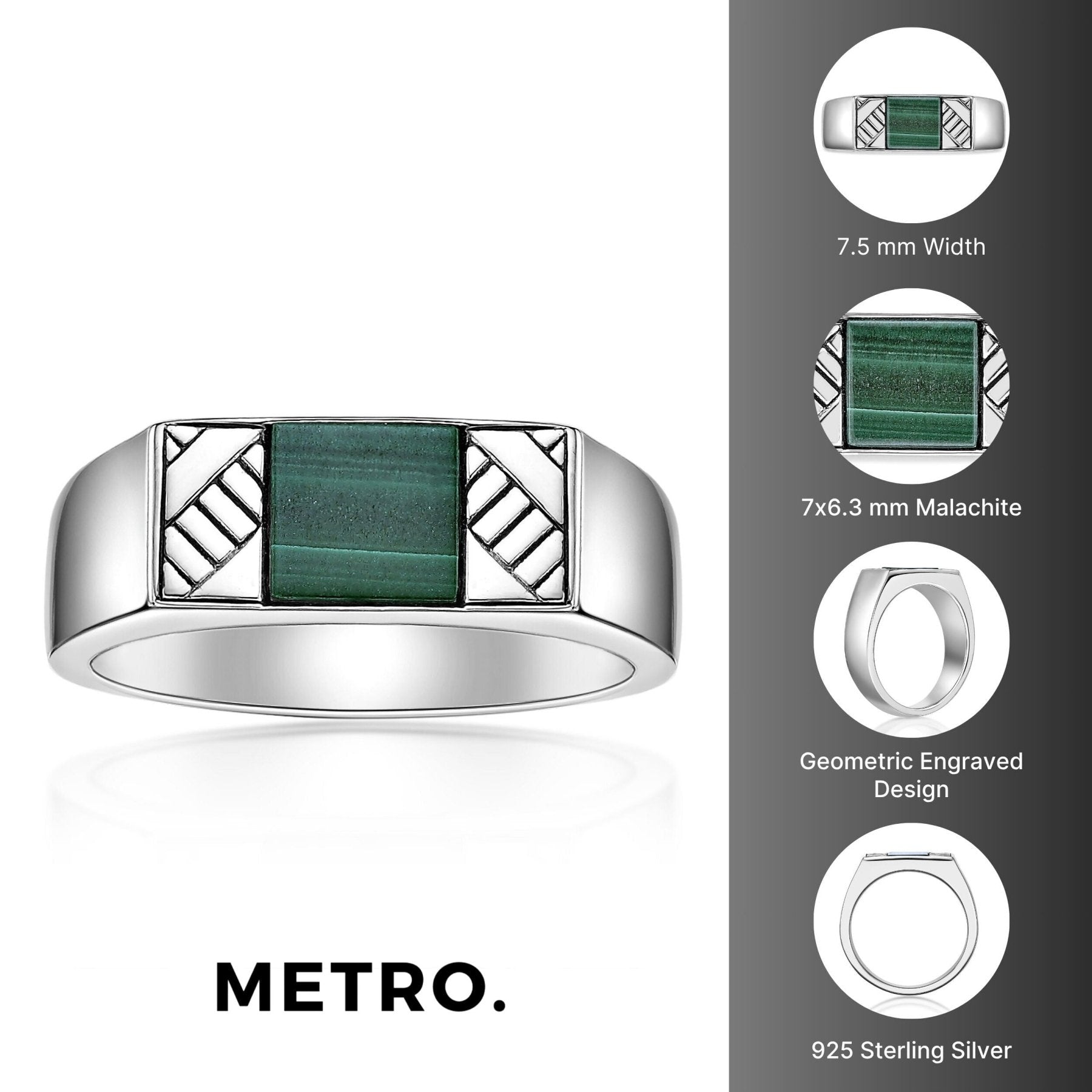 Men's Malachite Ring in Sterling Silver