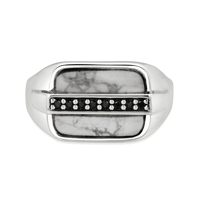 Men's Howlite and Black Spinel Ring in Sterling Silver