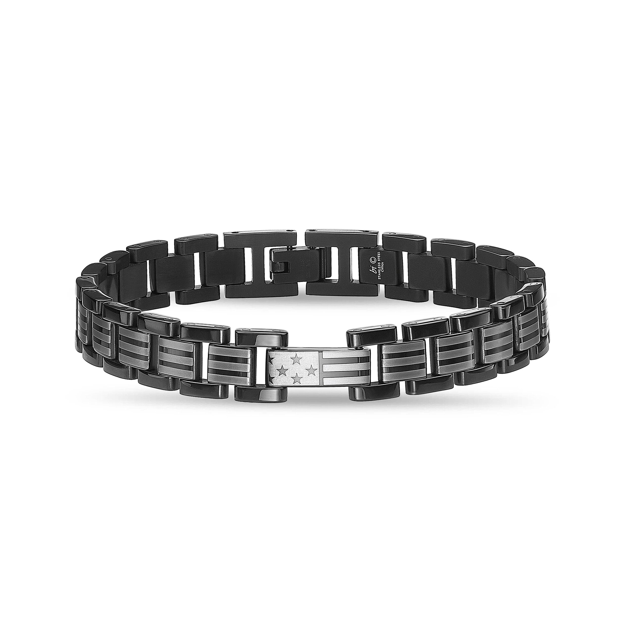 American Flag Bracelet in Black Ion-Plated Stainless Steel