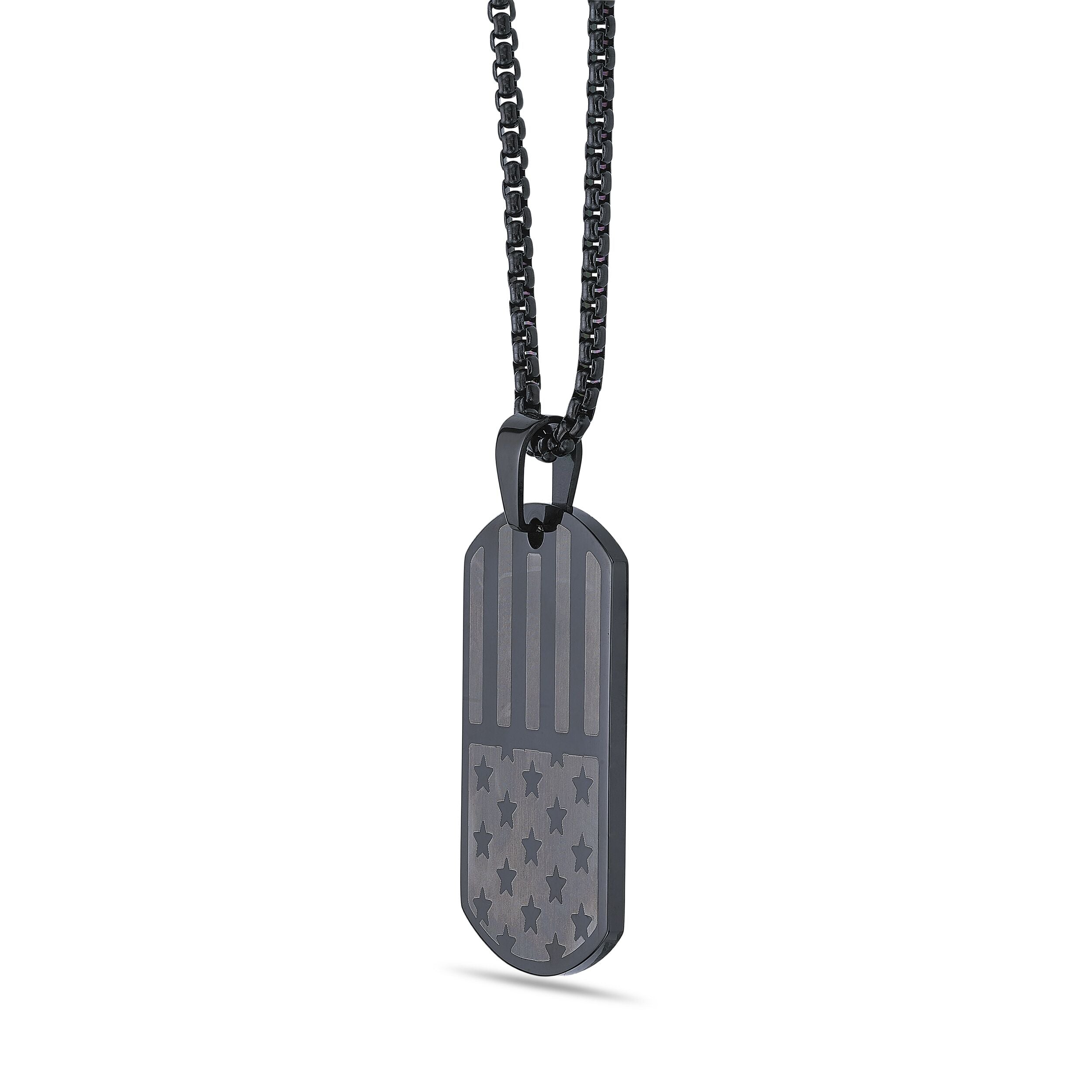 American Flag Dog Tag in Black Ion-Plated Stainless Steel