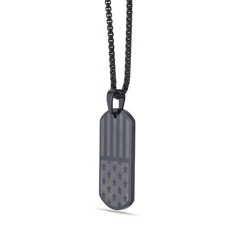 American Flag Dog Tag in Black Ion-Plated Stainless Steel