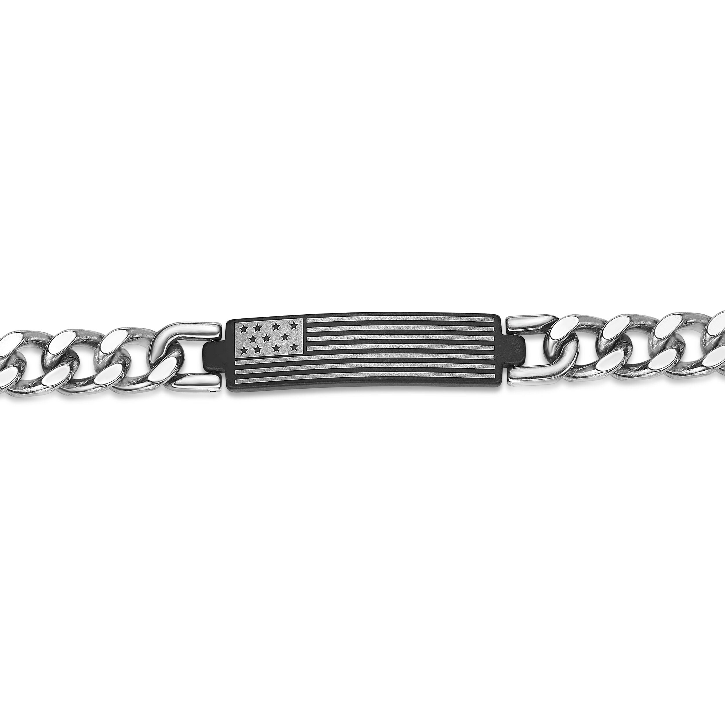 American Flag Chain Bracelet in Black Ion-Plated Stainless Steel