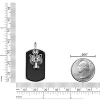 Tigetr's Head Black Agate Dog Tag Pendant in Sterling Silver, 24"