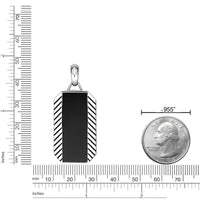 Chevron Black Onyx Dog Tag Pendant in Sterling Silver, 24"