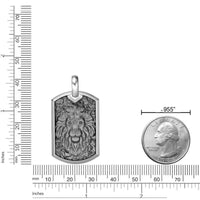 Lion's Head Dog Tag Pendant with 0.018 cttw Black Diamonds in Sterling Silver, 24"