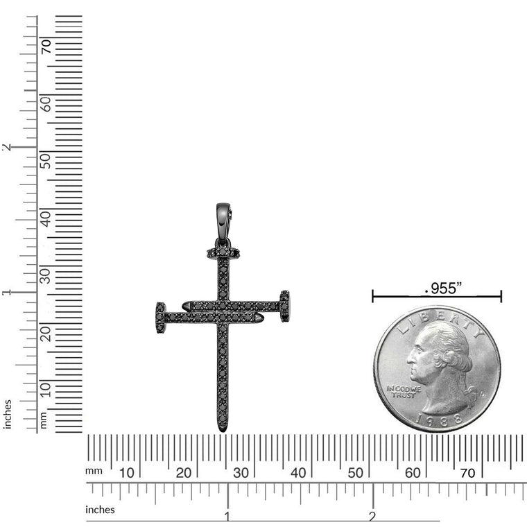 0.75 cttw Black Diamond Nail Cross Pendant in Sterling Silver, 24"