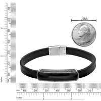 Black Leather Bracelet with Black Agate Bar in Sterling Silver, 8.5"
