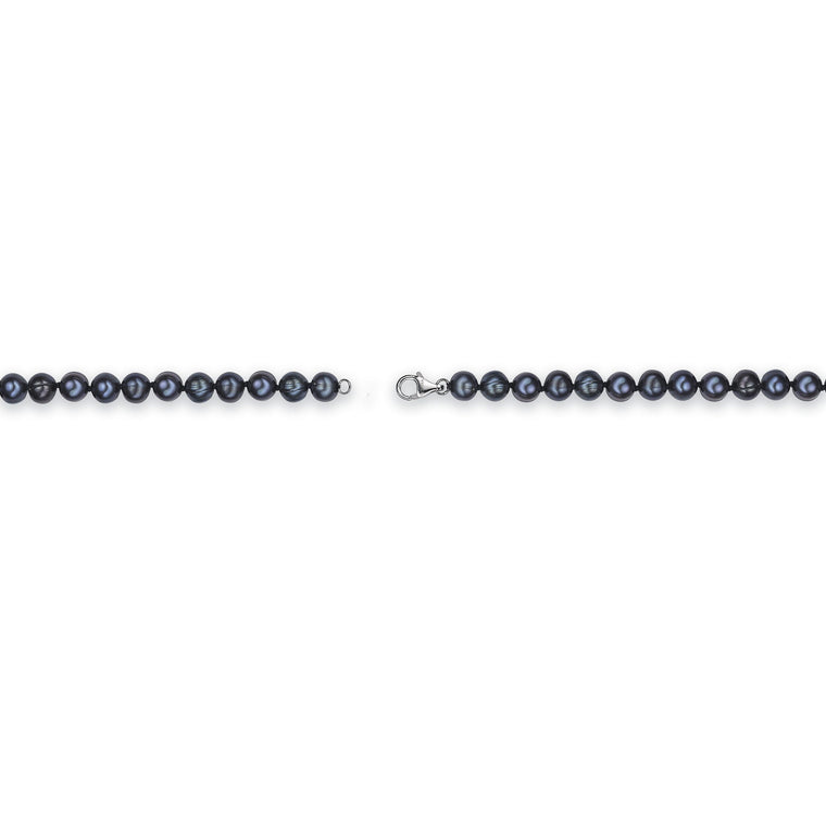 Black Pearl Necklace with Sterling Silver, 16"