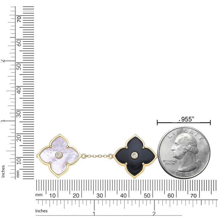 Black Onyx, Mother of Pearl and Cubic Zirconia Flower Bracelet in Yellow Gold Plated Sterling Silver