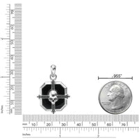 Cross Medalion Skull Pendant in Sterling Silver and Black Onyx, 24"