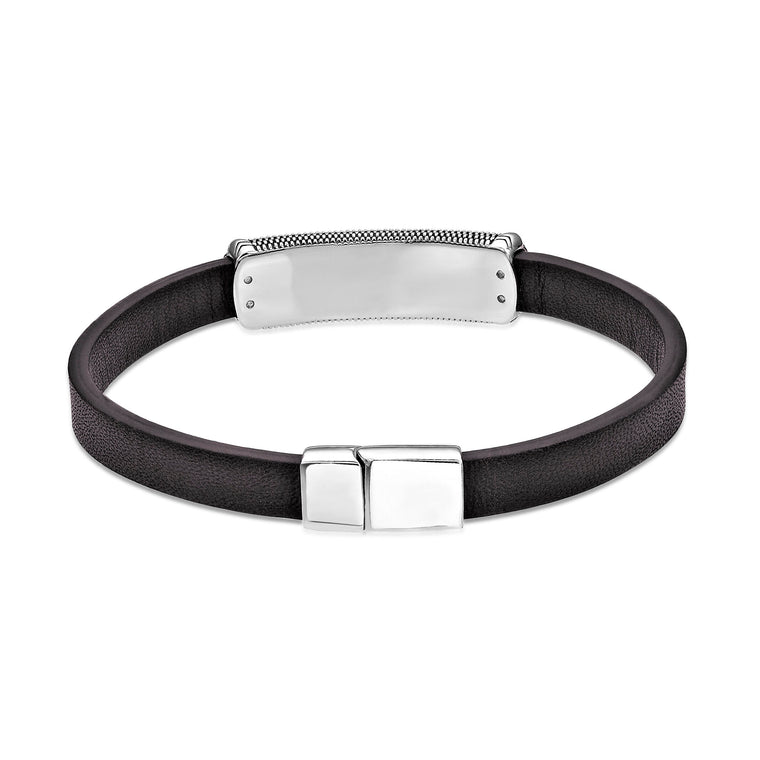 Brown Leather Bracelet with Tiger Eye Bar in Sterling Silver, 8.5"