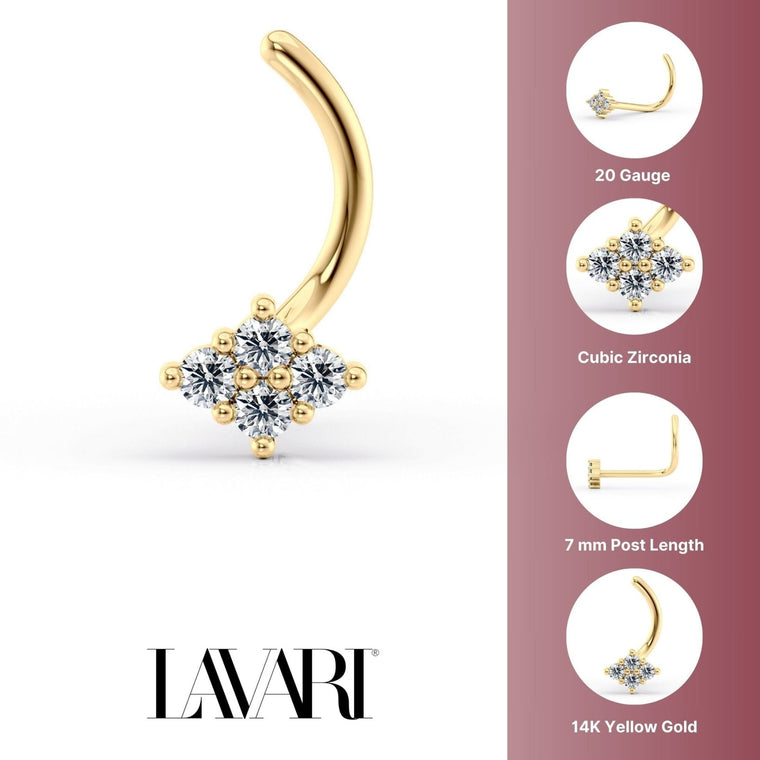 14K Cubic Zirconia Curved Nose Ring - 20G