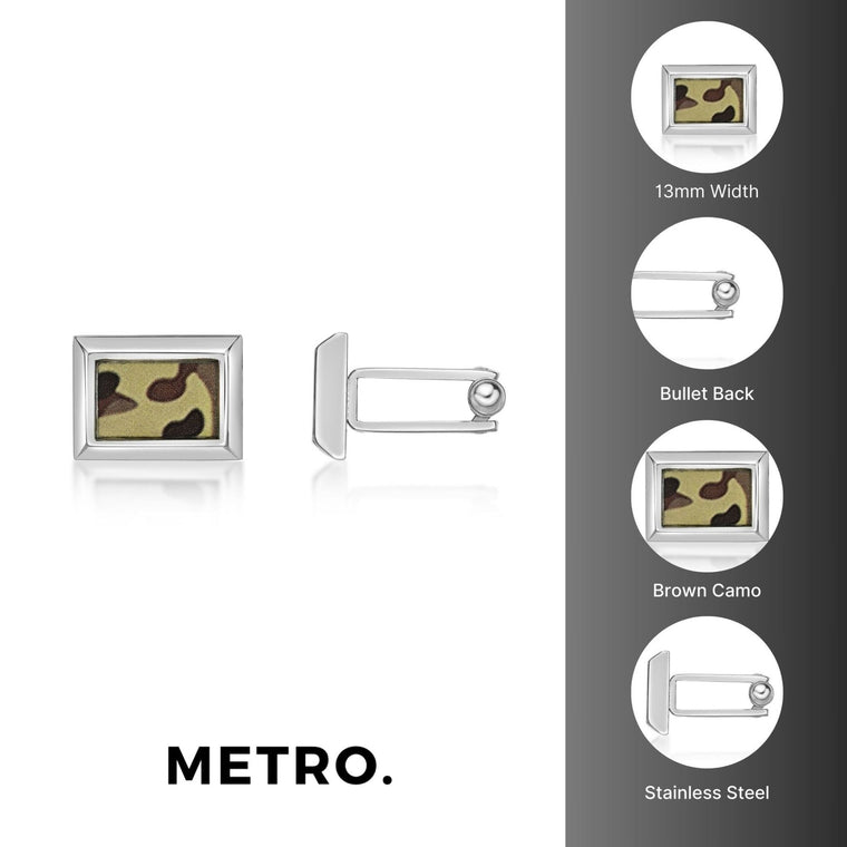 Camoflague Rectanlge Cufflinks  in Stainless Steel