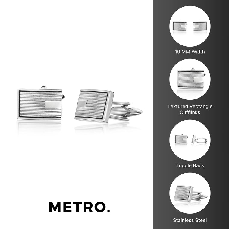 Black Resin Rectangle Cufflinks in Stainless Steel