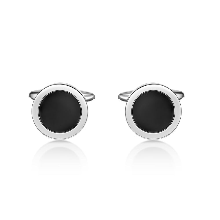 Round Black Resin Cufflinks in Stainless Steel