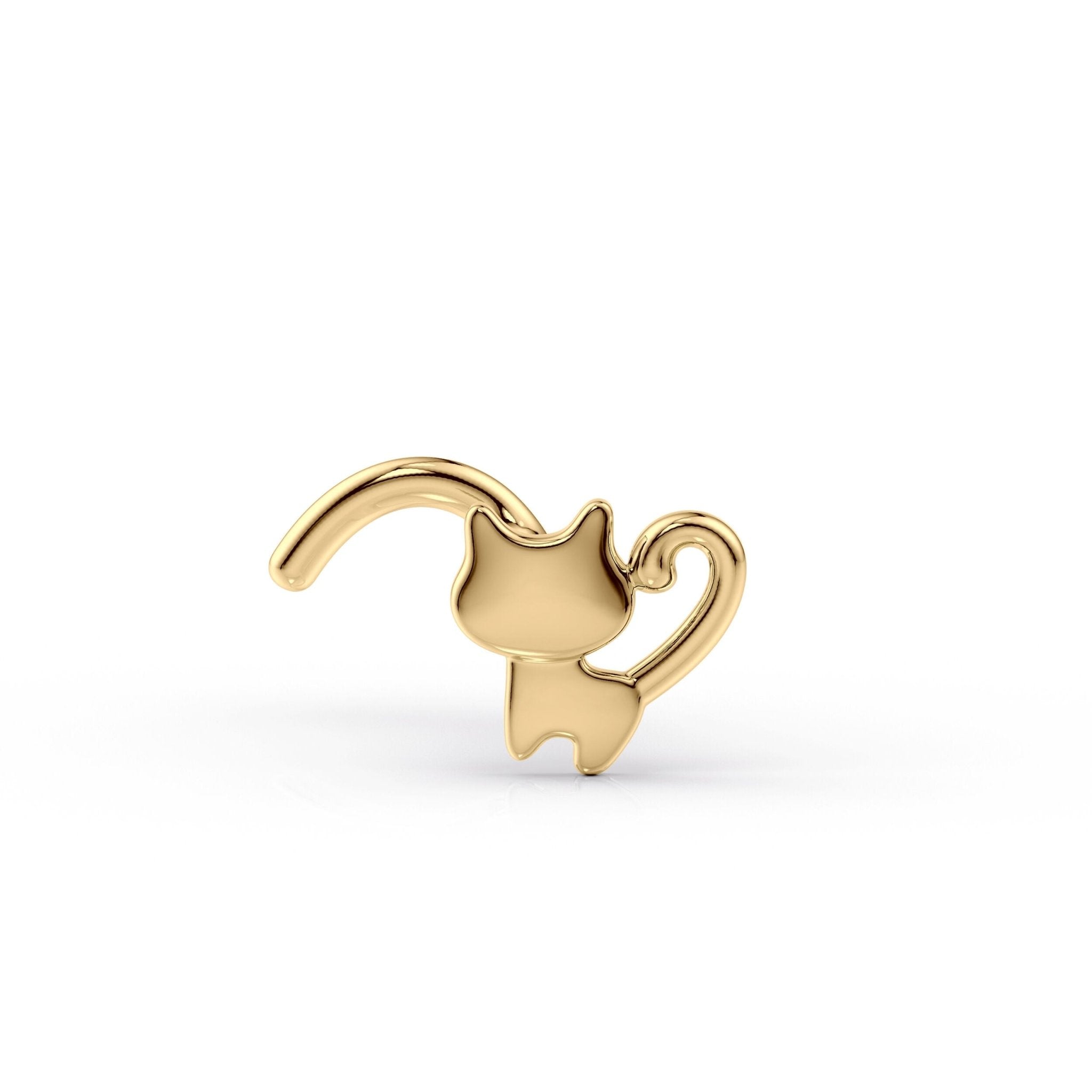 14K Cat Curved Nose Ring - 20G