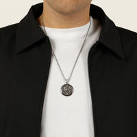 Lion Medallion Pendant in Antique Finish Stainless Steel