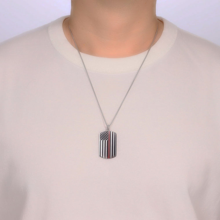 American Flag Dog Tag in Red Enamel Stainless Steel