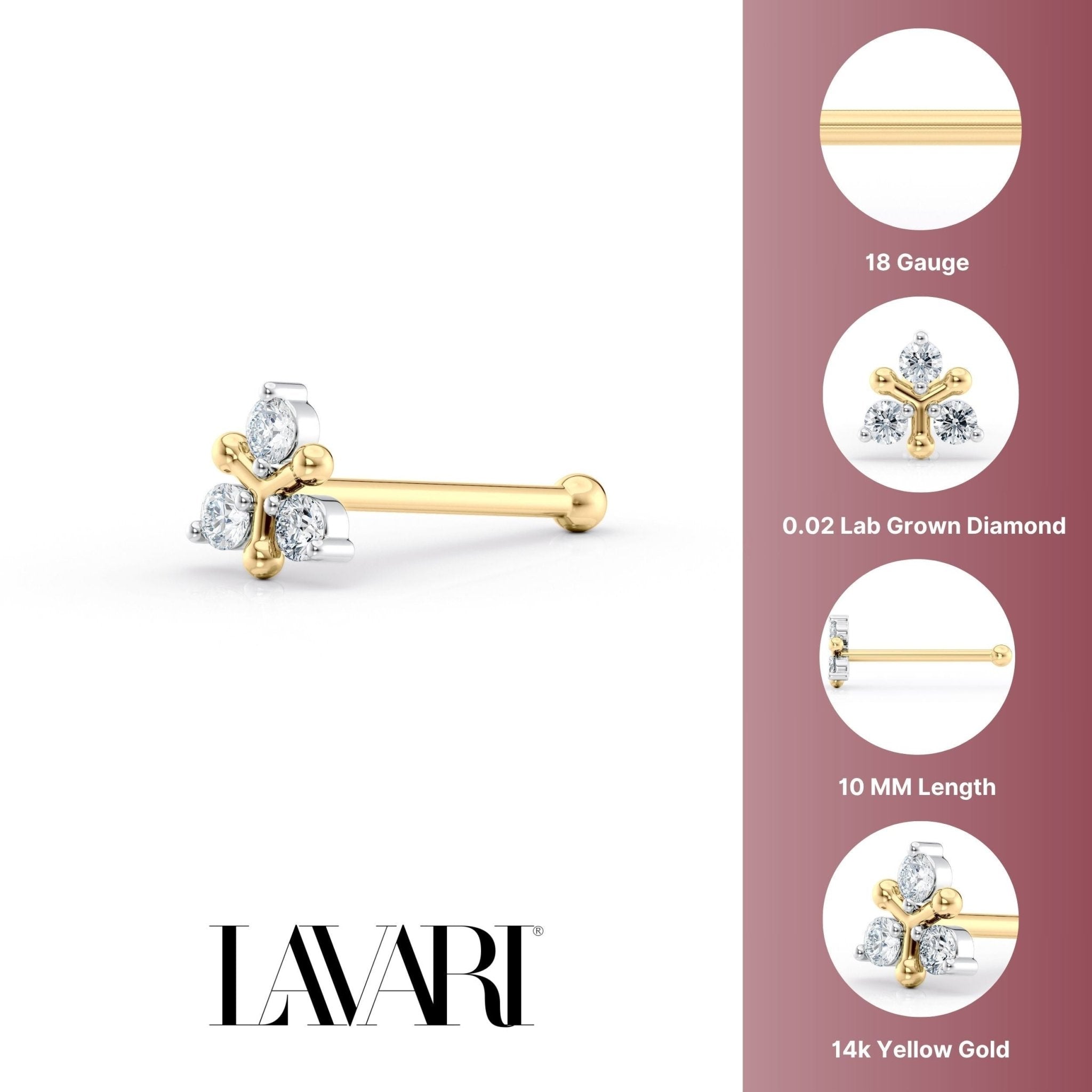 14K Gold Triangle 0.02 Carat Lab Grown Diamond Nose Stud - 18G